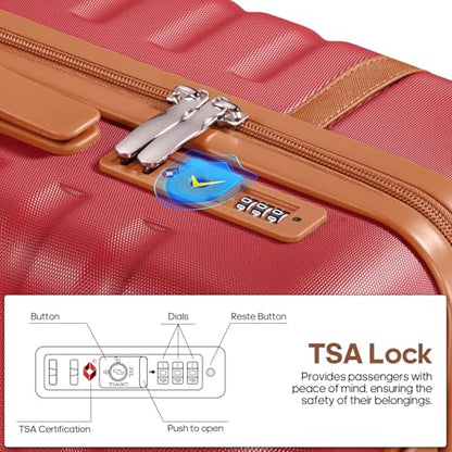 Luggage Sets 7 Piece,Hardside Large Checked Suitcase with Backpack Set - color: Red, size: 7-Piece Sets