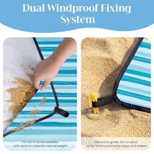OIGAE Beach Blanket Waterproof Sandproof Oversized Beach Mat - color: Blue Wave Stripes, size: 10x10 Ft (2～10 person)