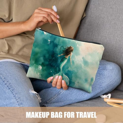 Ocean Beach Teal Mermaid Cosmetic Makeup Bag for Women - color: Ocean Beach Teal Mermaid