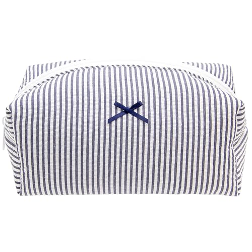 PAZIMIIK Cozy Makeup Bag for Women,Zipper Cosmetic Pouch,Stripe Navy Blue - color: Stripe Navy Blue