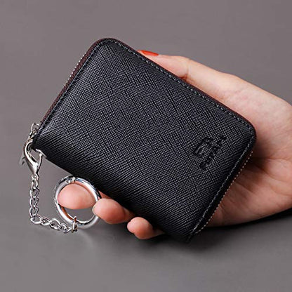 FurArt Zipper Wallet Women RFID Credit Card Holder keychain Wallet | ID Window RFID Blocking Compact Small business 15/16 slots - color: Black