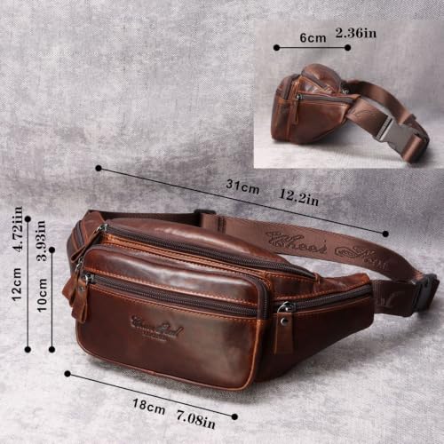 Leather Fanny Pack Waist Bag for Men Travel Purse Wallet Pouch - color: #07Coffee