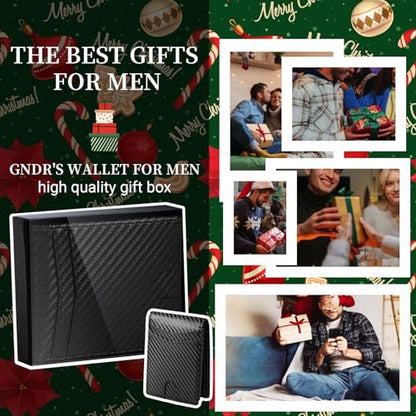 GNDR Wallet For Men RFID Blocking Leather Black Wallets Bifold Carbon Fiber Front Pocket Card Holder Mens Accessories With Gift Box - color: Black Carbon Fiber-04