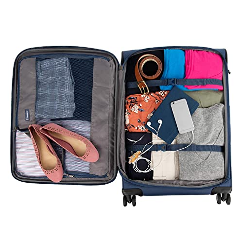 Travelpro Tourlite Softside 25" Expandable Luggage with 4 Spinner Wheels, Lightweight Suitcase, Checked Medium, Blue - color: Blue, size: Checked-Medium 25-Inch