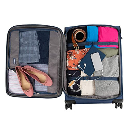 Travelpro Tourlite Softside 25" Expandable Luggage with 4 Spinner Wheels, Lightweight Suitcase, Checked Medium, Blue - color: Blue, size: Checked-Medium 25-Inch
