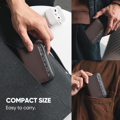 VULKIT RFID Blocking Credit Card Holder, Leather Business Card Holder Case, Minimalist Zipper Wallet, Walnut Brown - color: Walnut Brown