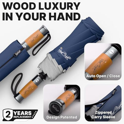 Royal Walk Compact Travel Umbrella for Rain, Windproof, Small & Portable - color: Dark Blue
