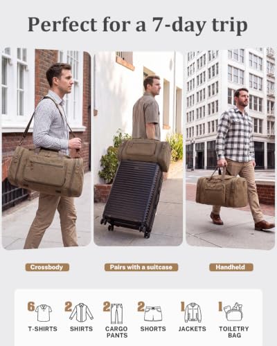 Gonex Canvas Duffle Bag, Expandable 60L Travel Overnight Weekender Bag - color: Coffee, size: X-Large-60L (With Toiletry Bag)