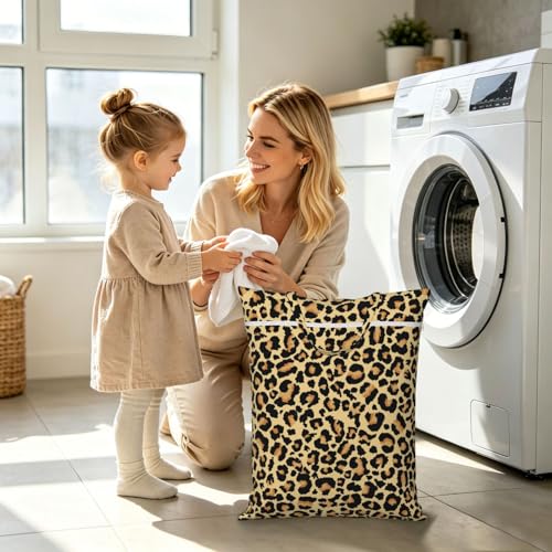 Leopard Travel Laundry Bag Washable Dirty Clothes Bag for Gym - color: Leopard