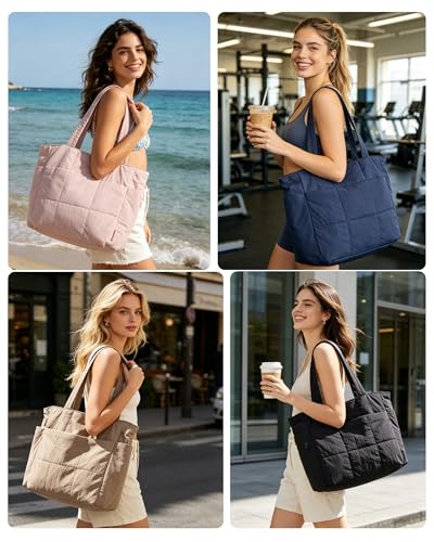 LIGHT FLIGHT Tote Bag for Women, Top Handle Handbag 15.6 inch Laptop Bag Quilted Tote With Pocket Black Totes for Work Bag - color: Pink