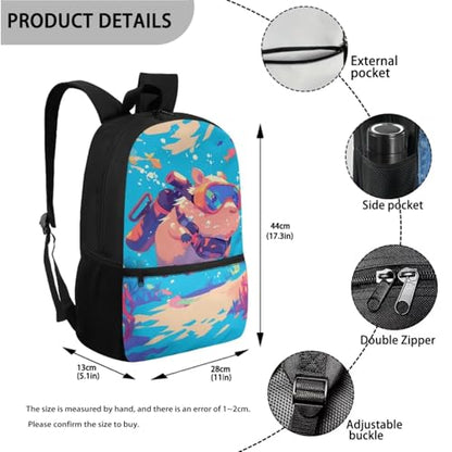 Cute Capybara Backpack for Boys Age 6-8 Elementary School Bookbags 4-in-1 Backpack with Lunch Box Pencil Case Water Bottle Sleeve for Kids Girls Back to School Essential - color: Capybara Dive