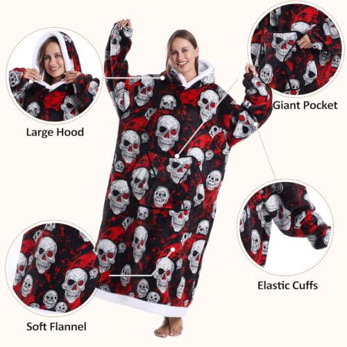 Capecage Long Wearable Blanket Hoodie with Big Pocket,Gift for Women or Men - color: Skull