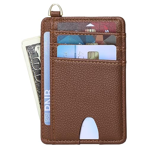 Badiya Credit Card Holder Slim Minimalist Wallet, Front Pocket Purse RFID Blocking Wallet Compact Card Case with ID Window for Women & Men - color: 2-Lychee-Brown