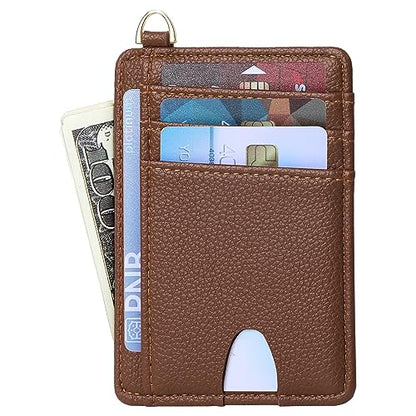 Badiya Credit Card Holder Slim Minimalist Wallet, Front Pocket Purse RFID Blocking Wallet Compact Card Case with ID Window for Women & Men - color: 2-Lychee-Brown