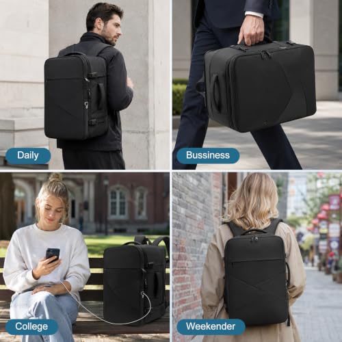 Roomy Travel Backpack,Expandable Carry On Backpack,Black - size: 18.4INCH(18 x 12.5 x 8)