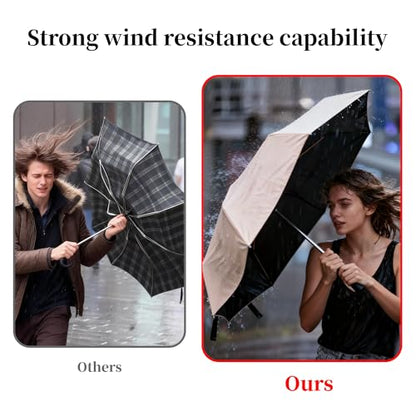 Automatic Mini Travel Umbrellas for Rain/Sun, Small Lightweight Folding Auto Open/Close Windproof Compact Umbrellas for Women Men, Fits Car & Backpack - color: Apricot