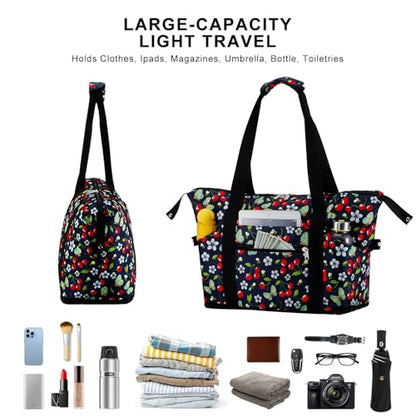 Expandable Duffel Bag for Women with Trolley Sleeve/Wet Pocket Weekender Travel Tote Large Carry On Overnight Luggage - color: Cherry
