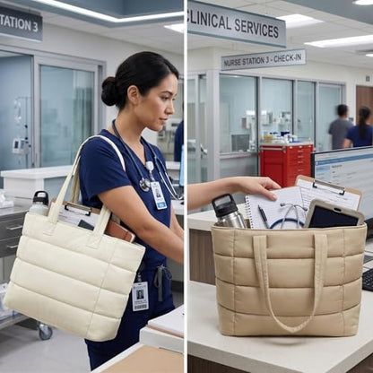 PASMAN Puffer Tote Bag for Women - Nurse Bag with Bottle Pocket - color: Rose, size: Medium