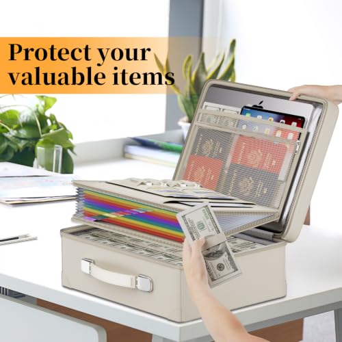 DocSafe 6400°F Fireproof Document Box with Lock, 10 Layers Heat Insulated - color: Beige