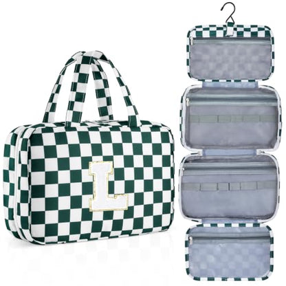 Personalized Travel Hanging Toiletry Makeup Bag Green Checkerboard L - color: Green Checkerboard, size: L