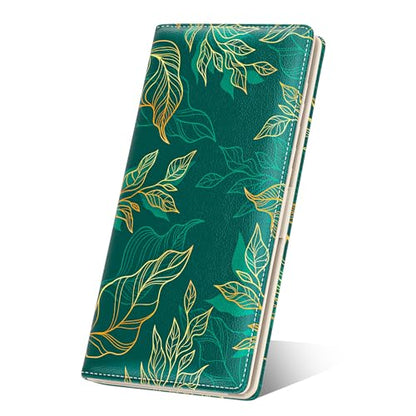 Womens Wallet, RFID Slim Wallet, Credit Card Holder Purse, Leather Bifold - color: Luxury Green Leaf