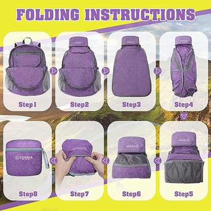 ZOMAKE Lightweight Packable Backpack, 10L Small Foldable Daypack for Hiking - color: Light Purple A5, size: 10L