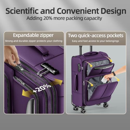 SHOWKOO Luggage Sets 3 Piece Softside Expandable Durable Suitcase Sets - color: Purple