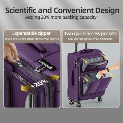 SHOWKOO Luggage Sets 3 Piece Softside Expandable Durable Suitcase Sets - color: Purple