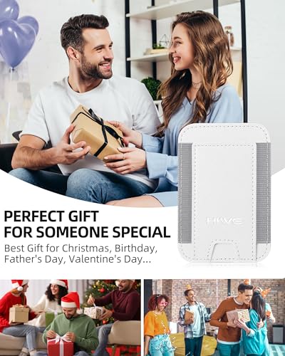 HiWe for MagSafe Wallet, 7 Cards Holder, RFID Blocking, Stronger Magnets - color: White Wallet - Grey Band