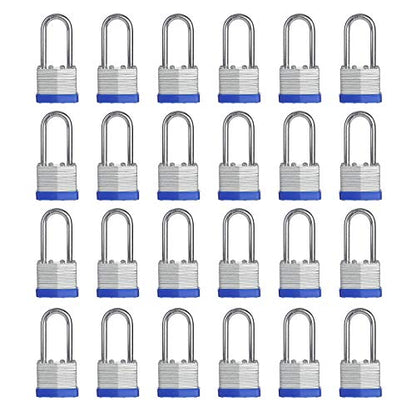 Lock, 1-9/16" (40mm) Laminated Keyed Padlocks，keyed Alike Locks, 2 inch Long Shackle Locks- Pack of 24 - color: Pack of 24 (Long)