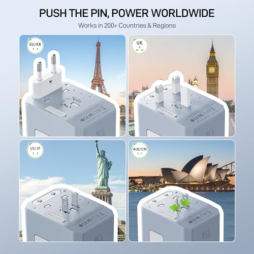 EPICKA 45W Universal Travel Adapter PD&QC, 1AC/3USB-C/2USB-A - style: 45W-5USB(3 USB-C) Blue