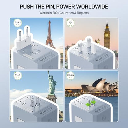 EPICKA 45W Universal Travel Adapter PD&QC, 1AC/3USB-C/2USB-A - style: 45W-5USB(3 USB-C) Blue