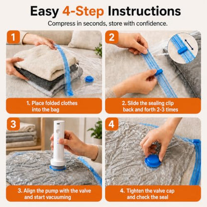 12 Pack Vacuum Bags for Travel with Rechargeable Pump, Save Luggage Space - size: 12 Combo