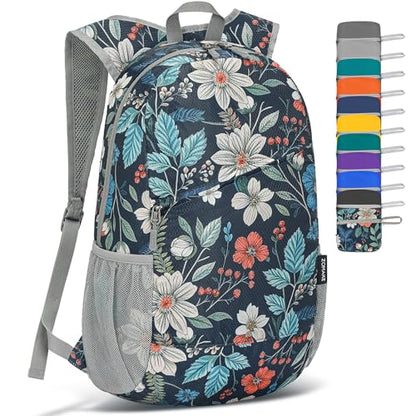 ZOMAKE Lightweight Packable Backpack 20L, Foldable Small Daypack for Hiking - color: Royal Blue, Floral Print