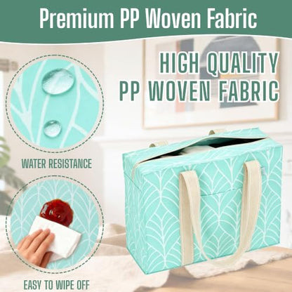 VENO 2 Pack Utility Tote Reusable Grocery Bags with Zipper & Hard Bottom - color: Evergreen, size: 2 Pack