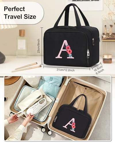 Travel Makeup Bag for Mom Daughter Sister, Initial Toiletry Bag, E - style: E