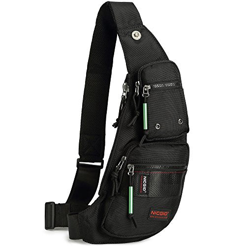 NICGID Sling Bag Chest Shoulder Backpack Crossbody Daypack for Men Women - color: Black-2854