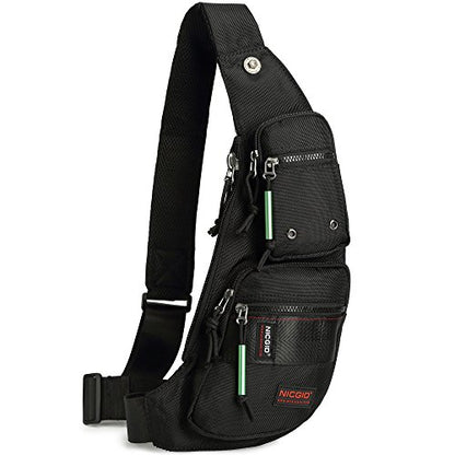 NICGID Sling Bag Chest Shoulder Backpack Crossbody Daypack for Men Women - color: Black-2854