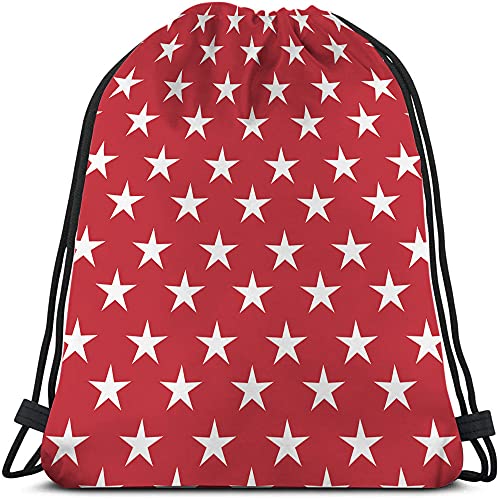 White Stars Drawstring Bags Backpack Bag Abstract USA Star Design On The Red Background Cool Symbol Sign Sport Gym Sack Drawstring Bag String Bag Yoga Bag for Men Women - color: Multi-a61