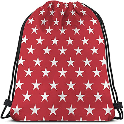 White Stars Drawstring Bags Backpack Bag Abstract USA Star Design On The Red Background Cool Symbol Sign Sport Gym Sack Drawstring Bag String Bag Yoga Bag for Men Women - color: Multi-a61