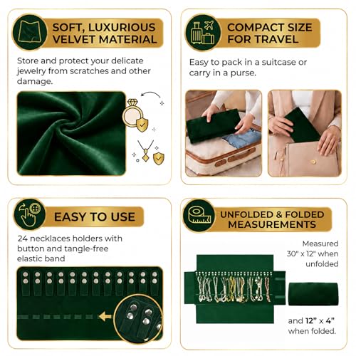 UnionPlus Travel Necklaces Roll Organizer Anti-Tangle Large Blackish Green - color: Blackish Green, size: Large