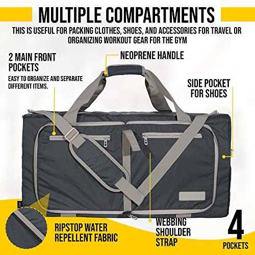 LEGEND 80L Foldable Duffle Bag With Shoe Compartment - Dark Gray - color: Dark Gray, size: 80L