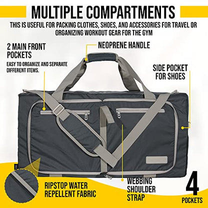 LEGEND 80L Foldable Duffle Bag With Shoe Compartment - Dark Gray - color: Dark Gray, size: 80L