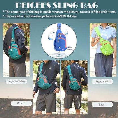 Peicees Small Sling Backpack Waterproof Unisex Shoulder Bag Chest Crossbody Daypack - color: Turquoise, size: Medium