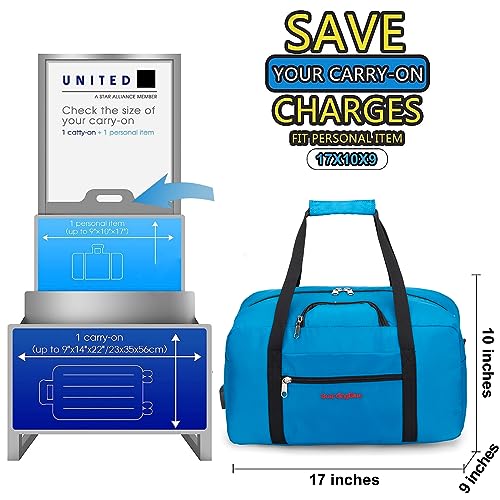 17x10x9 United Airline Personal Item Under Seat Duffel Bag With Free Pillow And USB Port (Royal Blue) - color: Royal Blue