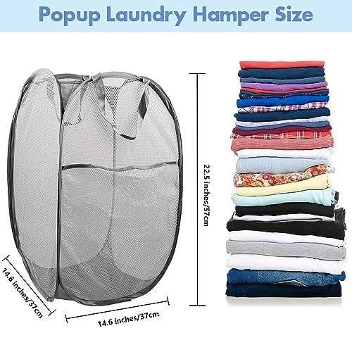 2 Pack Pop Up Laundry Hampers, 70 L Collapsible Foldable Mesh Basket, Gray - color: 2 PCS Gray