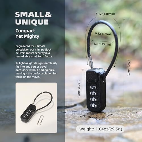 4 Digit Combination Lock, Combo Cable Lock with Code, Small Padlock Combination for Luggage, Suitcase, Gym Locker, Backpack Zipper, Gun Case, Fence Gate, Travel Safe Candados, Outdoor Use - color: Black+Black
