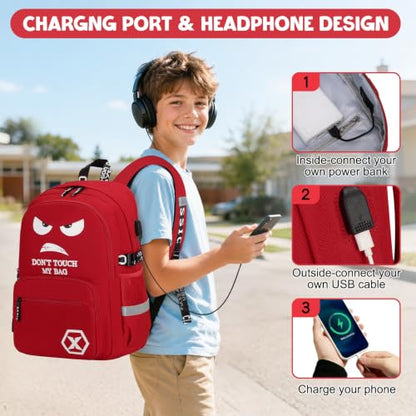 Backpack for Boys, 4PCS Cool Luminous Boy Backpack with Lunch Box | Sling Bag & Pencil Case for Kids, Bookbag for Boys Teens Elementary Middle School Students, Schoolbag Glow In The Dark - color: Red