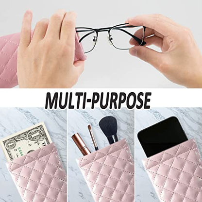 4 Pcs Squeeze Top Sunglass Case with Cleaning Cloth, Soft Leather Eyeglass Case Portable Sunglasses Pouch - color: A & 4pcs