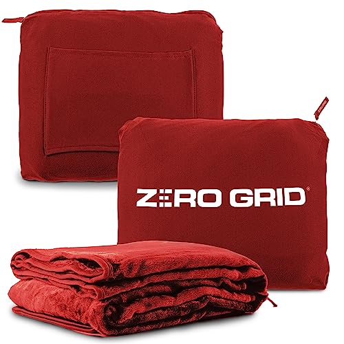 Zero Grid Lightweight Airplane & Travel Blanket with Foot Pockets, Red - color: Red